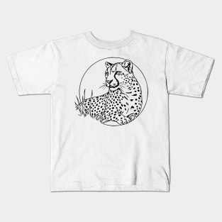 Minimalist Leopard Line Art – Wild and Majestic Big Cat Design Kids T-Shirt